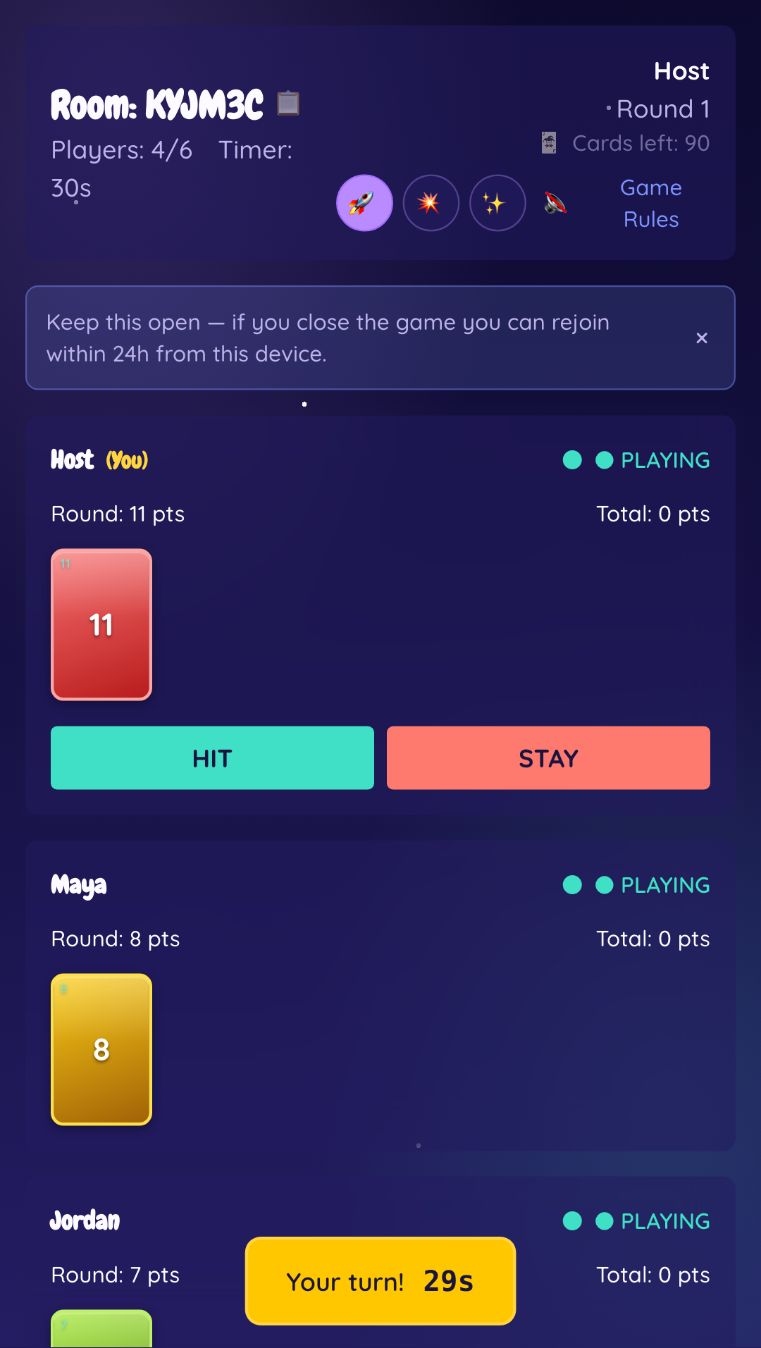 Sound mute/unmute toggle in the game room header